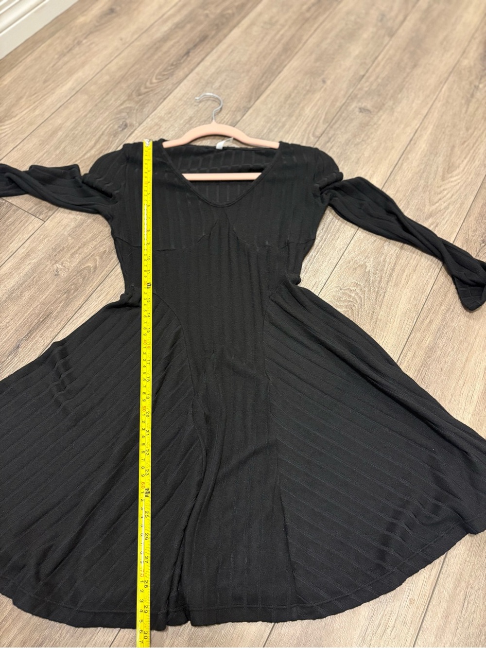 Halara Ribbed Knit V Neck Long Sleeve Flare Mini Casual Dress - Picture 7 of 7